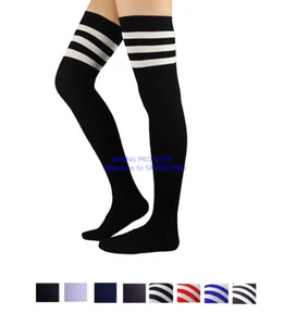 Women Cable Knit Long Stripe Socks Over Knee Thigh High School Girl Stocking - Picture 1 of 8