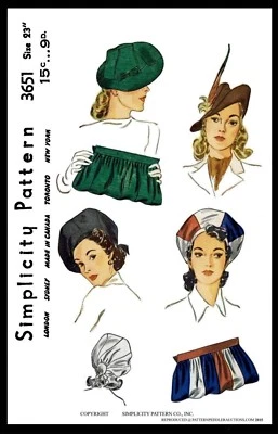 Simplicity 3651 Pattern BERET Hat Bag 1940's UN-PRINTED Medium - Image 1 of 4