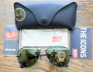 Ray-Ban Black Frame Aviator Sunglasses 58MM G15 Green Glass Lenses 100% UV - Picture 1 of 1