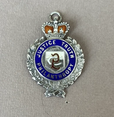 ANTIQUE 1922 STERLING SILVER POCKET WATCH FOB RAOB Justice Truth Philanthropy HM - Image 1 of 4