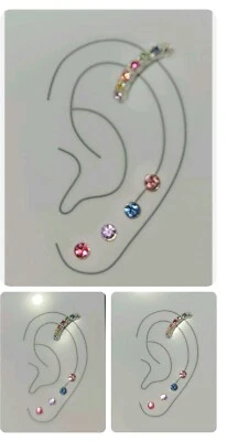 STERLING SILVER 5 PC COLOR CRYSTALS POST STUD STACKABLE MULTI PIERCED EARRING - Image 1 of 3