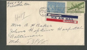 Palatka 1946 FL a Baltimore MD + Entrega especial con E17 13c azul y---- - Imagen 1 de 1