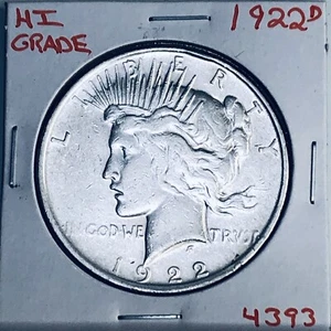 1922 D PEACE SILVER DOLLAR HI GRADE GENUINE U.S. MINT RARE COIN 4393 - Picture 1 of 3