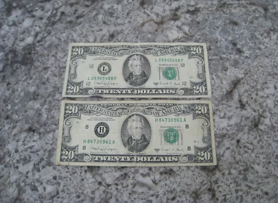 2 x $20 United States 1988 A USD Twenty Dollar Bill Bank Note Lot Free Shipping - Image 1 of 4