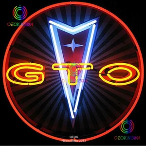 24"X24" Classic Pontiac GTO Garage Real Glass Neon Sign Beer Light With backing - Picture 1 of 3