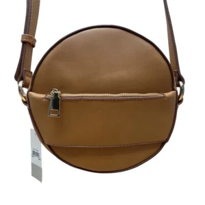 BP Women’s Camel Brown Adjustable Strap Zipper Pockets Round Crossbody Bag Sz M - Picture 1 of 16