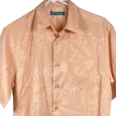 Cubavera 衬衫男式小号棕榈叶印花纽扣木制纽扣口袋新品 — 第 1/4 张图片