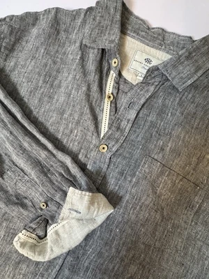 Report Collection Resort Linen Button Up Long Sleeve Shirt Casual Mens L Gray - Image 1 of 4