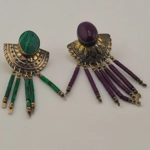 Southwestern 925 Sterling Silber Ohrhänger Malachit lila Stein Inlay - Bild 1 von 9