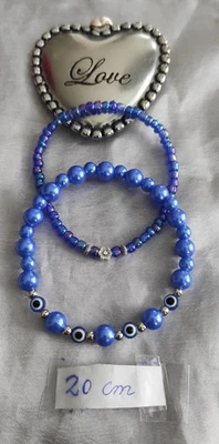 2  ARMBÄNDER Perlen Blau  Geburtstag  Geschenk BOHO SCHMUCK Charms Nikolaus  - Bild 1 von 3