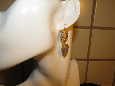 Vintage Lovely Delicate 14K Gold & Tri-Color Textured Gold Leaf Wire Earrings - Image 1 of 4