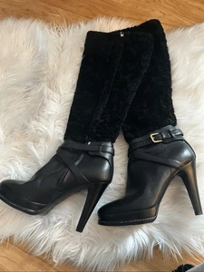 Ralph Lauren Collection Gr. 38\8 Lammfell schwarz Leder mit 4" Absatz Made in Italy - Bild 1 von 13