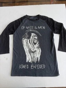 Of Mice Men Shirt Mens Medium Black Gray Bones Exposed Band Tee 3/4 Sleeve Rock - Picture 1 of 7
