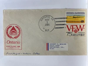 Delta Air Lines Ontario California First Flight 1984 US Air Mail Cover FDC - Picture 1 of 2