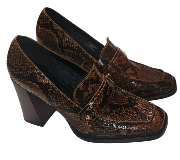 Nuevo con etiquetas Zapatos de salón Asos Talla 8 EU39 Mujer Marrón Piel de Serpiente Tacón Grueso Estilo Años 90 Y2k Foto 1 de 4