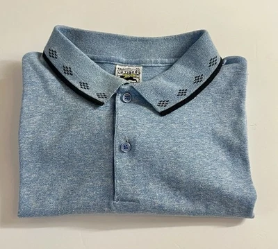 Vintage Le Tigre mens blue polo patterned cuffs and collar Tall Man XL VG cond - Image 1 of 4