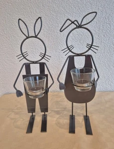 Dekopärchen mit Teelichter  " Hasenfrau und Mann "  Teelichthalter Metall - Bild 1 von 2
