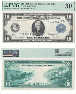 1914 $10 Federal Reserve Note Fr-945 PMG VF-30 - Image 1 of 3