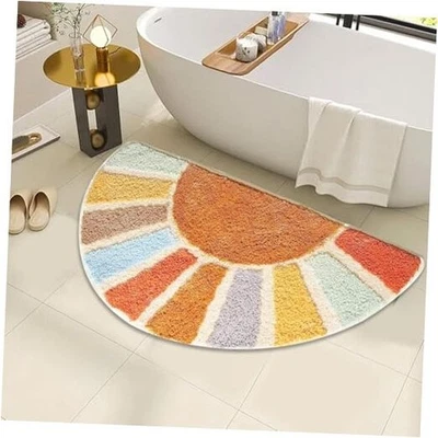 Boho Bathroom Rugs Half Circle Bath Mat Cute Bohemian Bath Rug for Bedroom  - Image 1 of 4