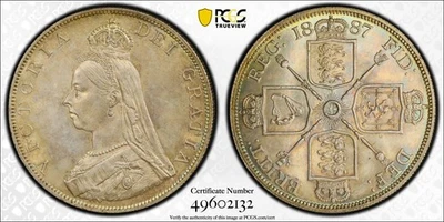 1887 Great Britain Double Florin PCGS MS-64 - S-3922 Roman 1 *Rainbow Toning* - Image 1 of 4
