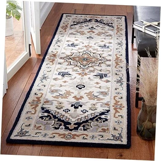  Heritage Collection Runner Rug - 2'3" x 6', Beige & Navy, Handmade  - Image 1 of 4