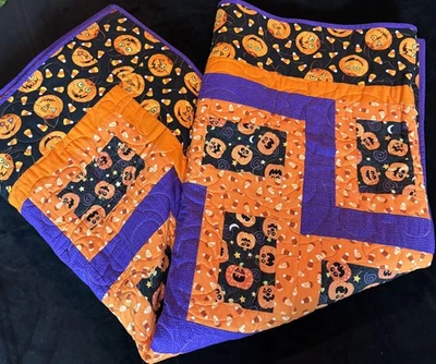 Edredón hecho a mano Halloween, tiro grande tamaño 48” W X 65” L,   Foto 1 de 4