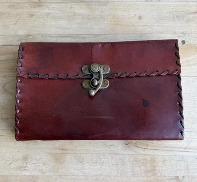 Vintage Handmade Leather Bound Journal Travel Diary With Metal Clasp  - Image 1 of 4