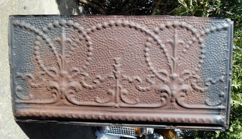 Antique Gothic Quatrefoil Ceiling Tin Tile Back-Splash Pie Safe Cabinet Door Cover