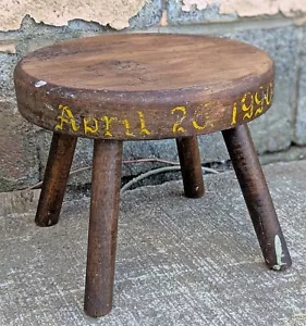 Small 10" Round Vintage Old Maple Solid Wood Wooden Foot Step Stool Plant Stand - Picture 1 of 5
