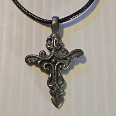 CRUZ GÓTICA Vintage Peltre Colgante Dije / 26+" Collar Ajustable Foto 1 de 3