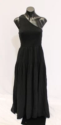 Maxi Vestido Para Mujer Elan Corpiño Calado Algodón Un Hombro NC3 Negro Pequeño Nuevo con Etiquetas Foto 1 de 4