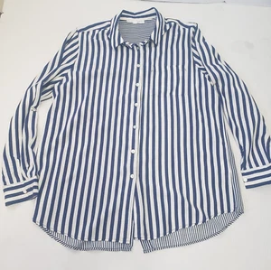 Jane and Delancey Blouse Womens Large Blue Striped Boyfriend Roll Tab Button - Picture 1 of 13
