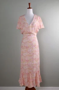 LAROQUE ORIGINAL $368 Pink Floral Lined Midi Flounce Dress Size Medium - Picture 1 of 6