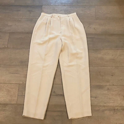 Pantalones de oficina informales forrados en esquina talla 14R beige plisados tiro alto entrepierna de 30,5" Foto 1 de 4