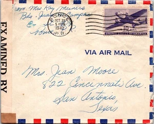 UNITED STATES 1942 POSTAL WWII CENSORED AIRMAIL COVER ADDR TEXAS CANC PONCE P.R. - Picture 1 of 2