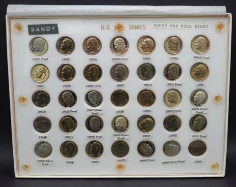 1987S to 1997P Roosevelt Proof Silver Dimes in Capital Plastics Holder Z381 Cover