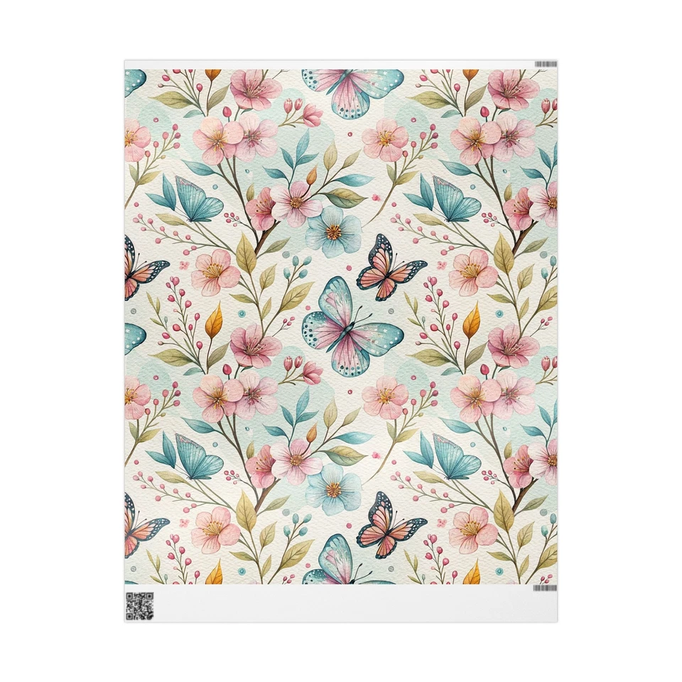 Floral Butterfly Wrapping Paper Roll, Gift Wrap, Spring Decor, Birthday - Image 1 of 1