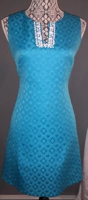 RONNI NICOLE синий текстурированный без рукавов Shift платье с белым бисером размер 4 новый без ЯРЛЫКОВ - Изображение 1 из 4