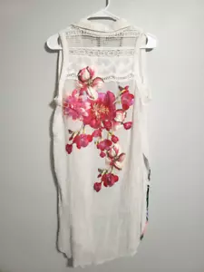 Aratta Silent Journey Long Tunic Small Embroidery Floral Button Top Blouse Boho - Picture 1 of 6
