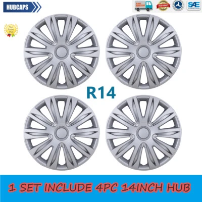 14" For R14 Tire & Steel Rim 4Pcs Set Wheel Covers Snap On Full Hub Caps Silver Foto 1 de 4