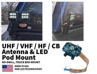 HAM CB Radio UHF Antenna Mobile Truck Bed Stake Mount No Drill USA Made LED - Image 1 of 4