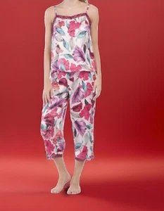 NEU! CYNTHIA ROWLEY SATINIERT ROSA BLUMEN CAMI/CAPRI SET/MEDIUM/MIT KOSTENLOSEM HÖSCHEN!! - Bild 1 von 3