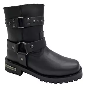 Unik Women's Premium Leather Studded Motorcycle Boots - Black 12008-L - Picture 1 of 4