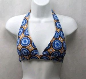 NEW Women's Bikini Swimsuit Top Blue, Brown Mandala Nylon - Have At It Apparel - Picture 1 of 4