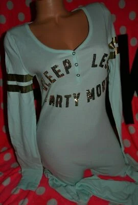 Victoria's Secret PINK Bling Sleep Less Party More One Piece Pajama Blue Gold M - Imagem 1 de 3