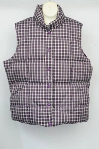 Lands End Purple Plaid Quilted Puffer Down Filled Vest Women L Casual Snap Close - Picture 1 of 6