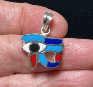 925 Sterling Silver Handmade Colorful Eye Of Horus  pendant From Egypt - Picture 1 of 9