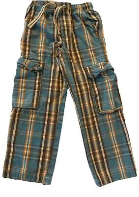 Pantalones cargo Mini Boden azul naranja blanco a cuadros algodón tartán cordón talla 8 años Foto 1 de 4