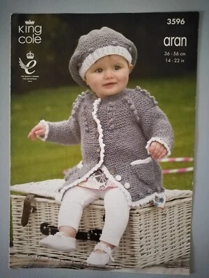 BABY DRESS/JACKET/BERET - 5sizes 36-56cm 10ply - KING COLE Knitting Pattern 3596 - image 1 of 2