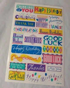 2 Vintage AGC Inc Various Patterns Sticker Sheets Thank You, Happy Birthday Luck - Picture 1 of 5
